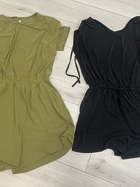 Women’s Romper 2 Pack BUNDLE Olive Green + Black Soft Girl Casual Chic Flowy